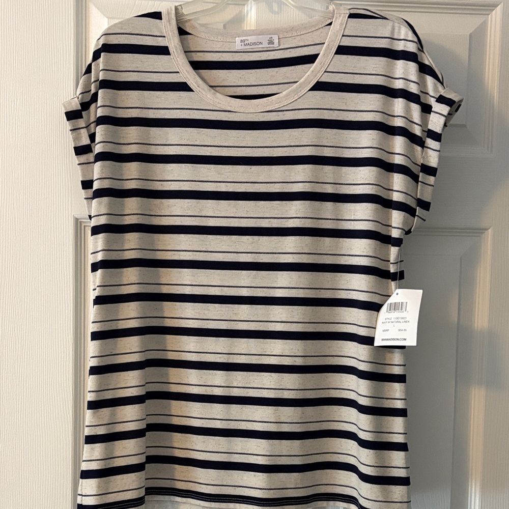89th & Madison Navy and Cream Striped Tee